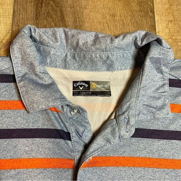 Callaway Opti-Dri Polo Shirt Blue Orange Stripes Lightweight Golfing Mens XXL - Picture 3 of 9